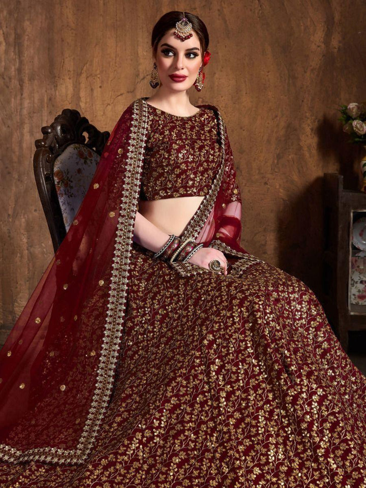 Exquisite Maroon Sequin Lehenga | Raw Silk Choli Set for Weddings & Receptions