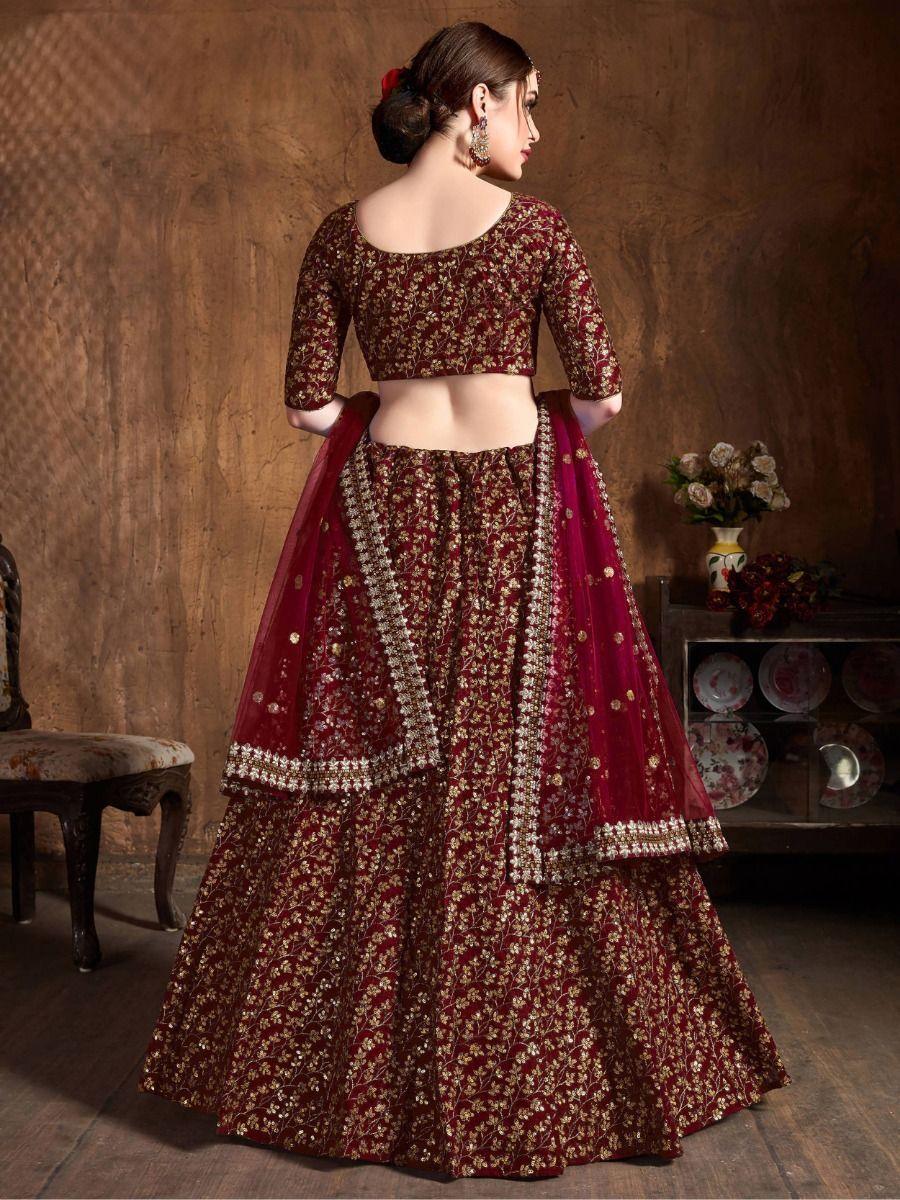 Exquisite Maroon Sequin Lehenga | Raw Silk Choli Set for Weddings & Receptions