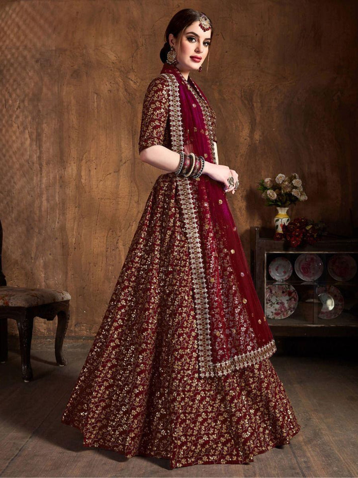 Exquisite Maroon Sequin Lehenga | Raw Silk Choli Set for Weddings & Receptions