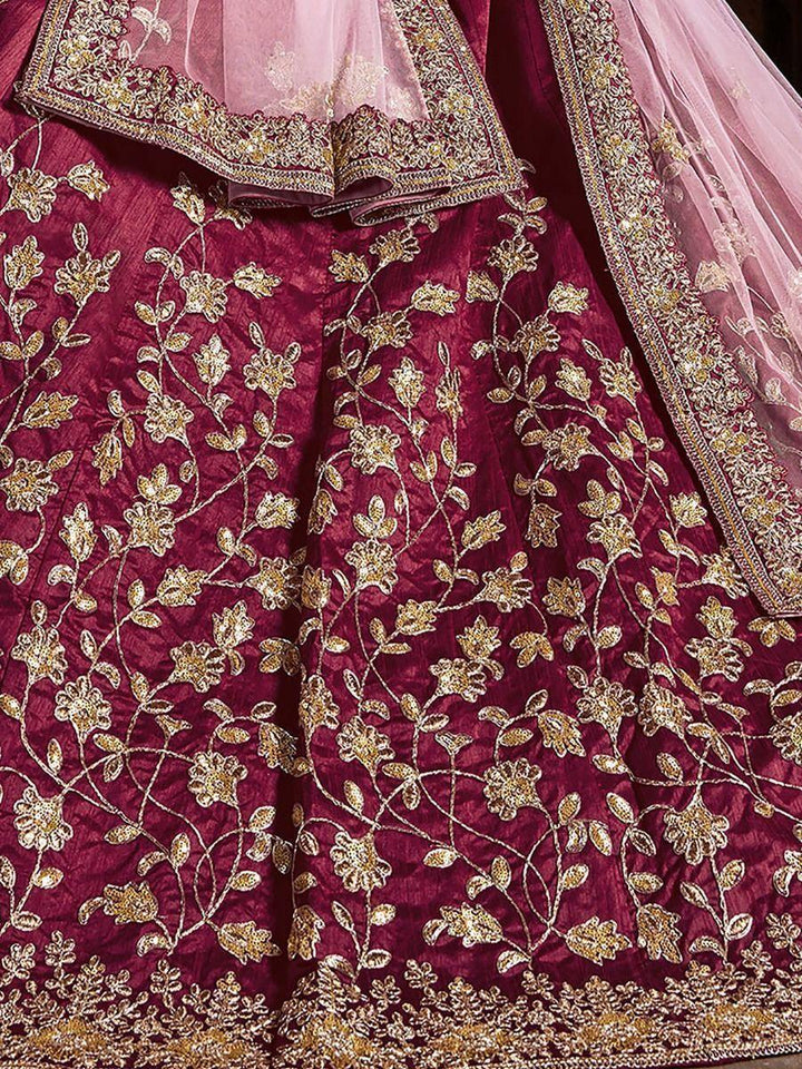 Luxury Maroon Raw Silk Lehenga | Sequin & Zari Embroidery for Weddings