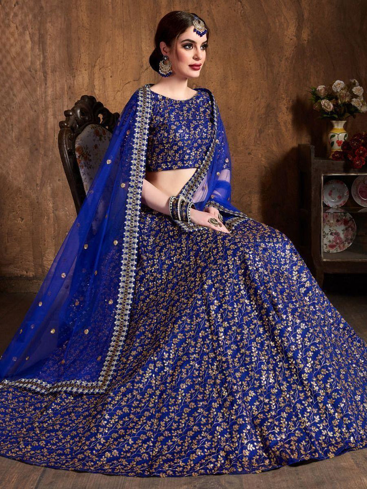 Beautiful Blue Raw Silk Lehenga | Bridal Sequin & Embroidery Work for Weddings