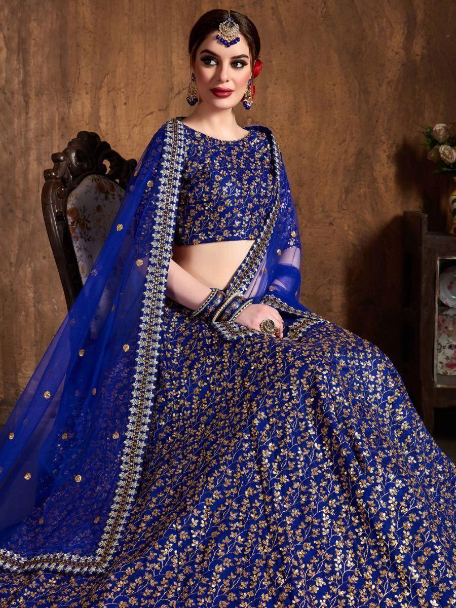 Beautiful Blue Raw Silk Lehenga | Bridal Sequin & Embroidery Work for Weddings