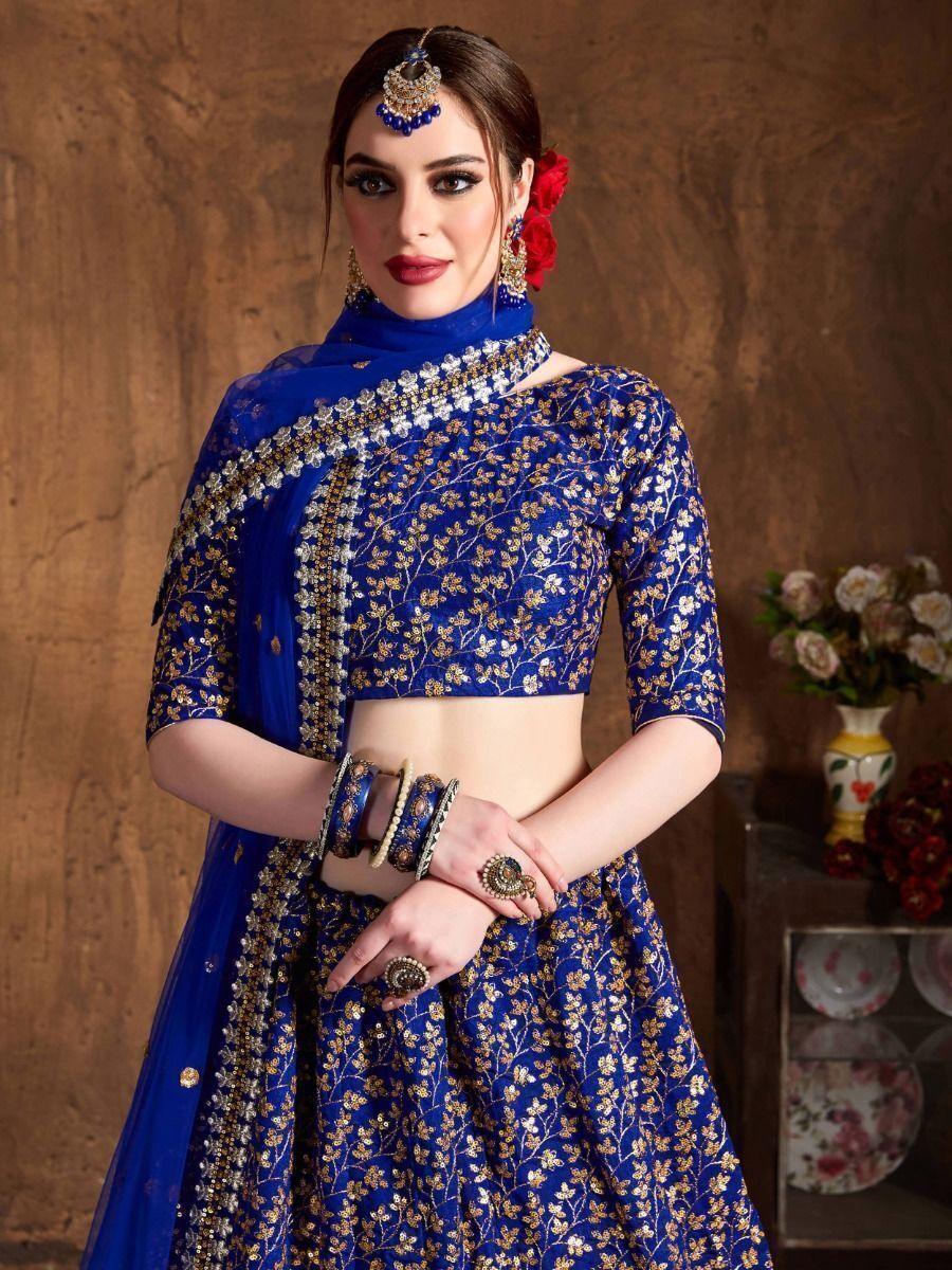 Beautiful Blue Raw Silk Lehenga | Bridal Sequin & Embroidery Work for Weddings