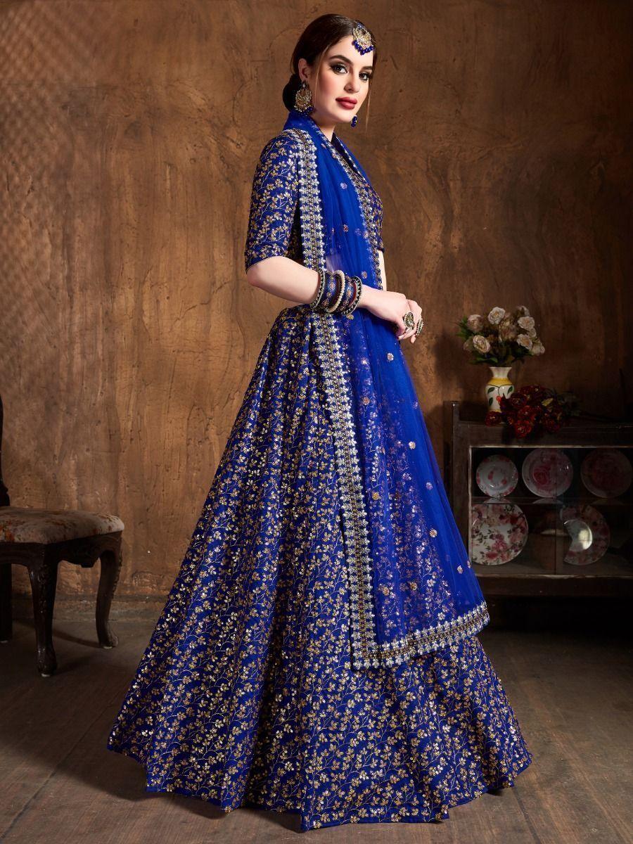 Beautiful Blue Raw Silk Lehenga | Bridal Sequin & Embroidery Work for Weddings