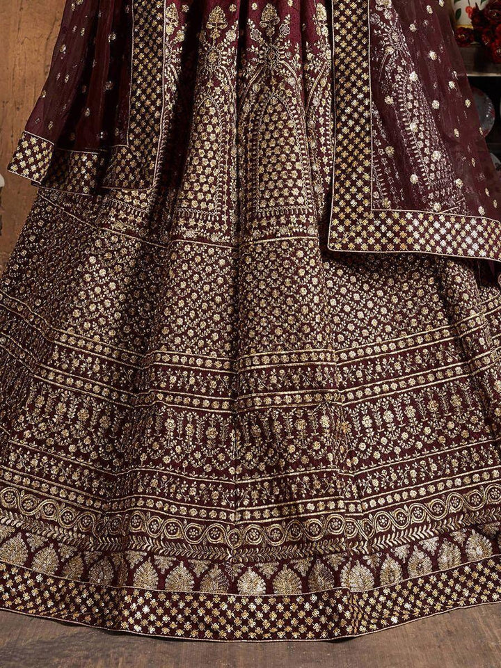 Stunning Maroon Lehenga Choli | Raw Silk with Sequin and Embroidery Details