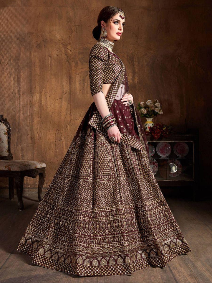 Stunning Maroon Lehenga Choli | Raw Silk with Sequin and Embroidery Details