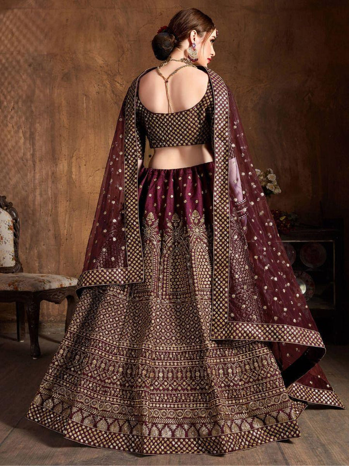 Stunning Maroon Lehenga Choli | Raw Silk with Sequin and Embroidery Details