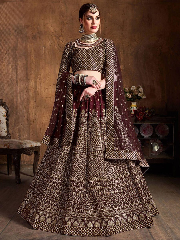 Stunning Maroon Lehenga Choli | Raw Silk with Sequin and Embroidery Details