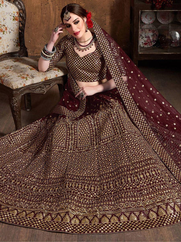 Stunning Maroon Lehenga Choli | Raw Silk with Sequin and Embroidery Details