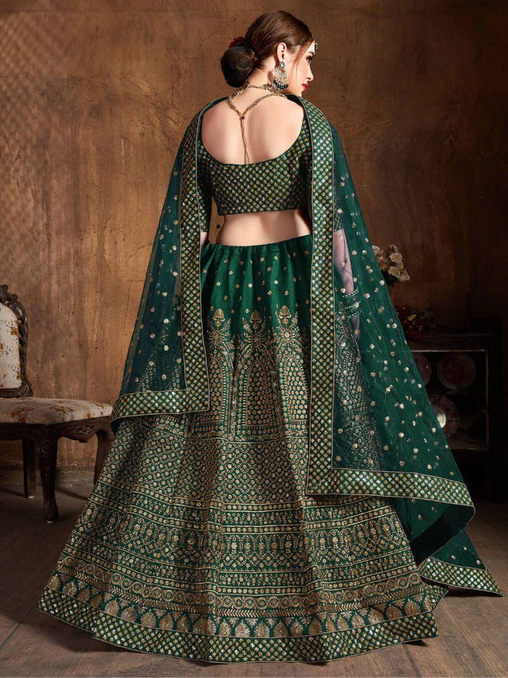 Magnetic Green Raw Silk Lehenga Choli | Intricate Sequin & Dori Work Bridal Set