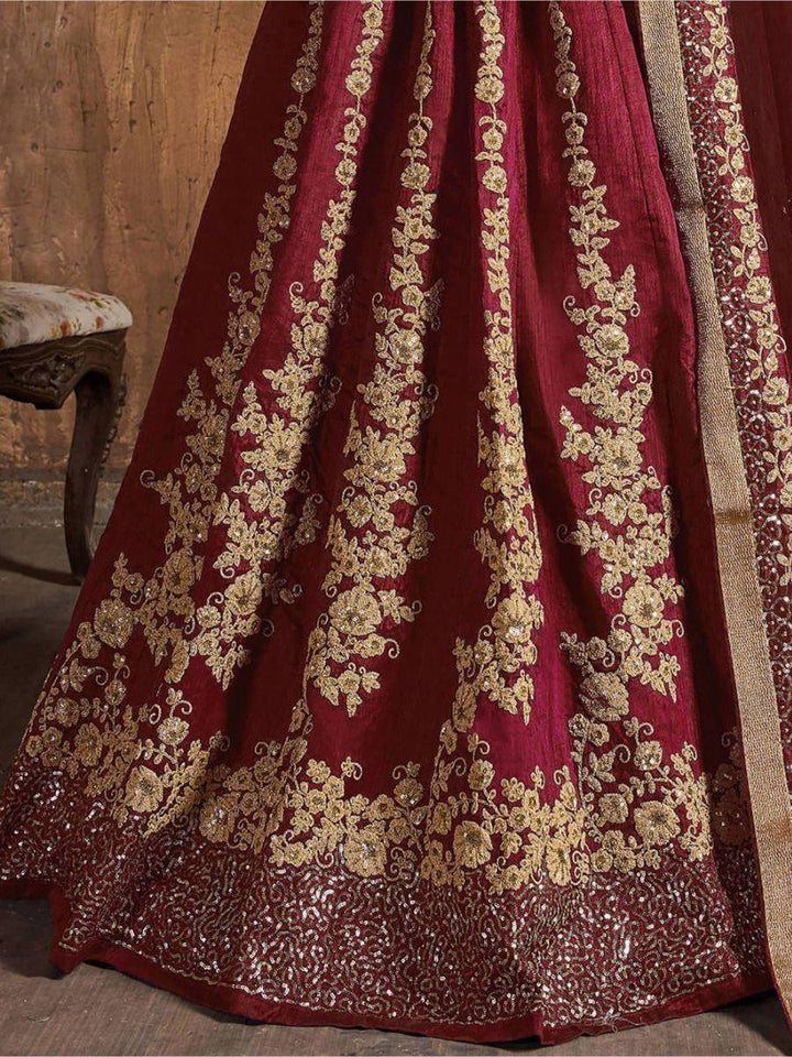 Traditional Maroon Lehenga Set | Semi-Stitched Raw Silk Bridal Outfit