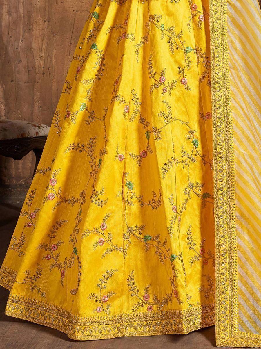 Vibrant Yellow Mulberry Silk Lehenga Choli | Perfect for Haldi Ceremonies