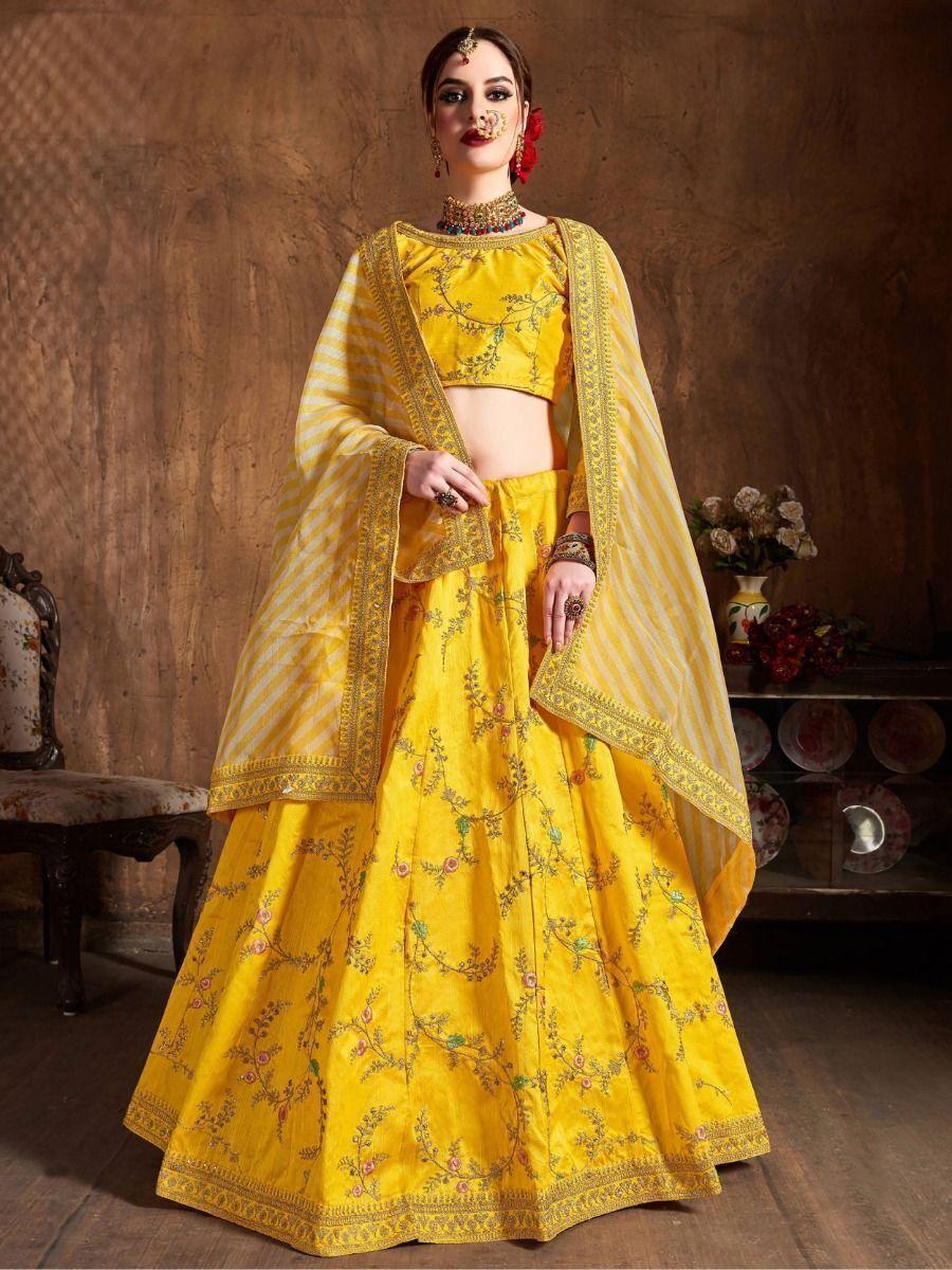 Vibrant Yellow Mulberry Silk Lehenga Choli | Perfect for Haldi Ceremonies