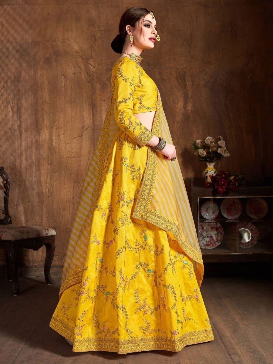 Vibrant Yellow Mulberry Silk Lehenga Choli | Perfect for Haldi Ceremonies