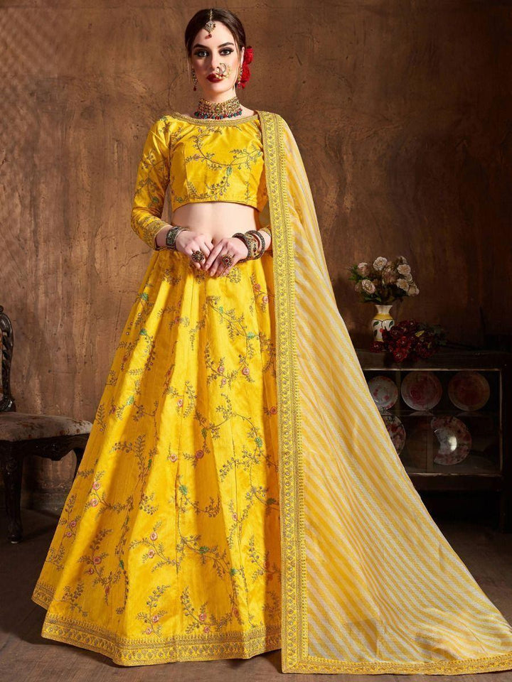 Vibrant Yellow Mulberry Silk Lehenga Choli | Perfect for Haldi Ceremonies