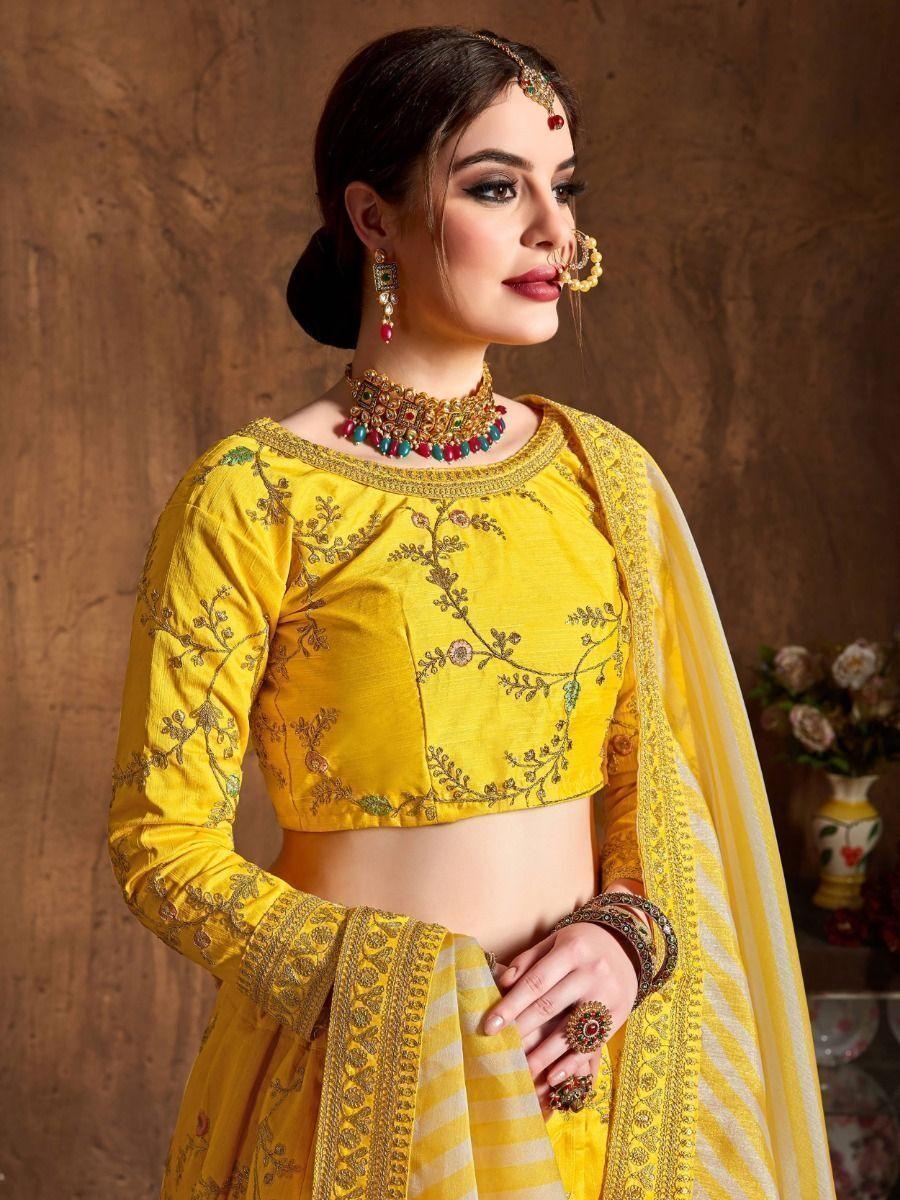 Vibrant Yellow Mulberry Silk Lehenga Choli | Perfect for Haldi Ceremonies