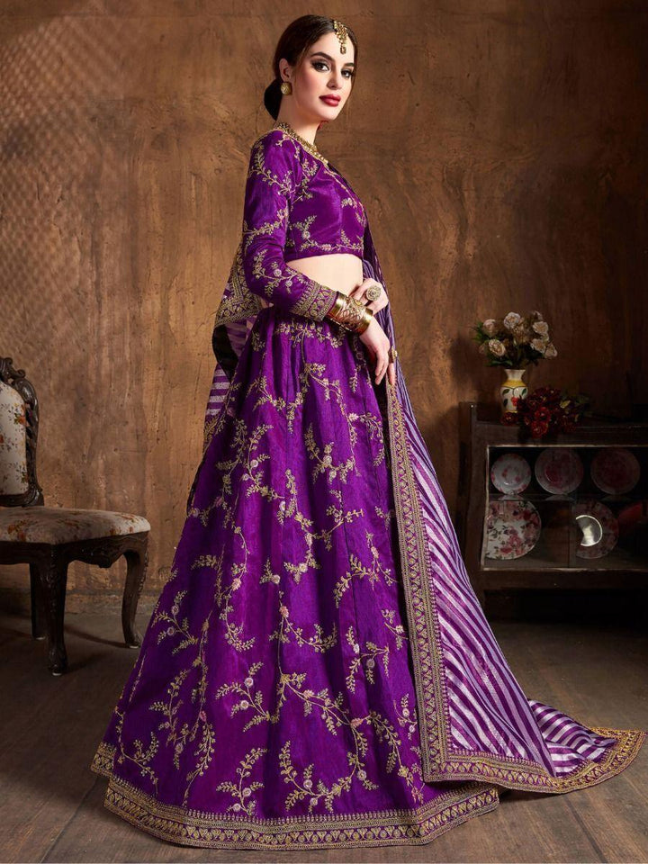 Elegant Purple Lehenga Choli | Sangeet Wear with Sequin and Dori Work