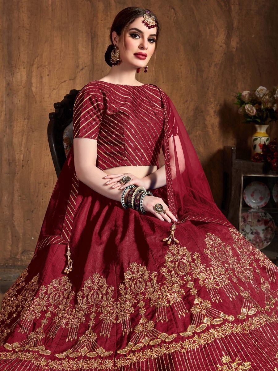 Adorable Red Embroidered Lehenga | Art Silk Bridal Outfit