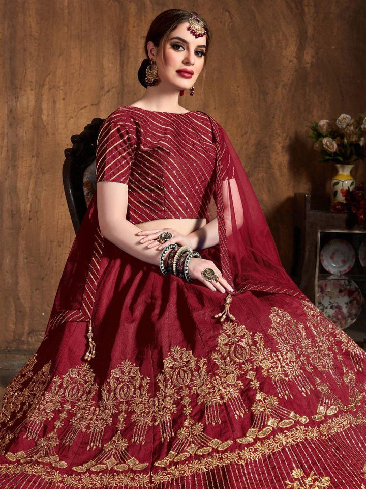 Adorable Red Embroidered Lehenga | Art Silk Bridal Outfit