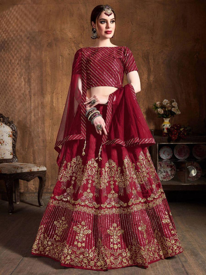 Adorable Red Embroidered Lehenga | Art Silk Bridal Outfit