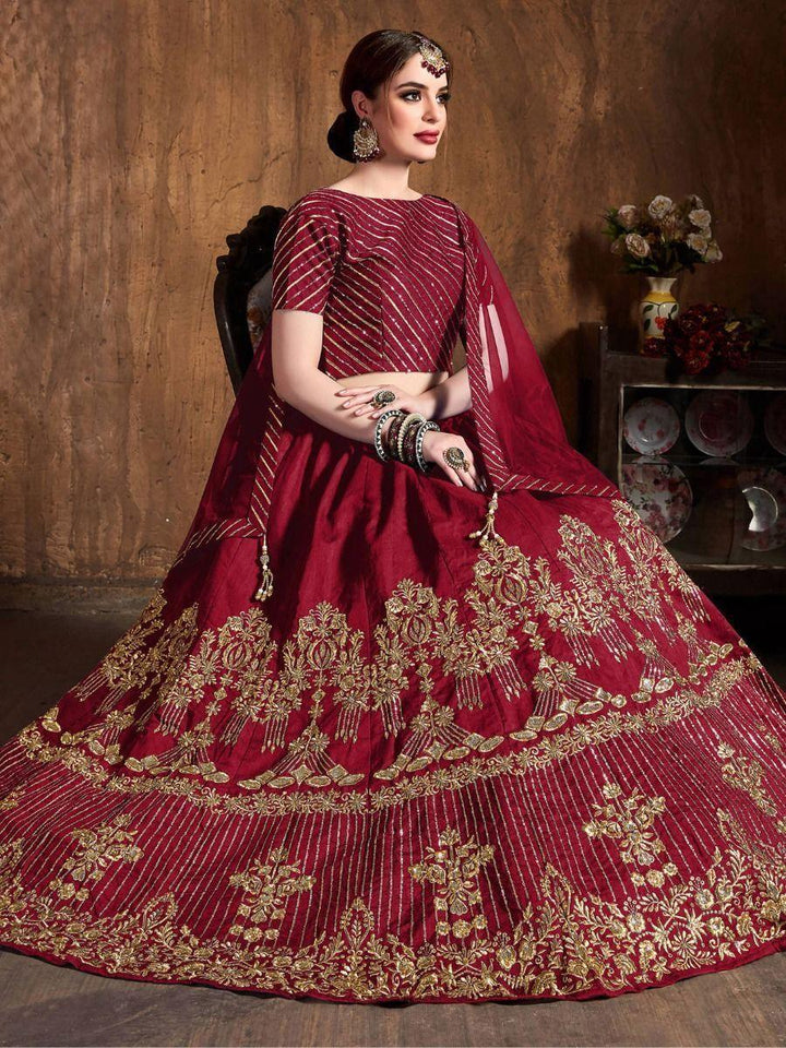 Adorable Red Embroidered Lehenga | Art Silk Bridal Outfit