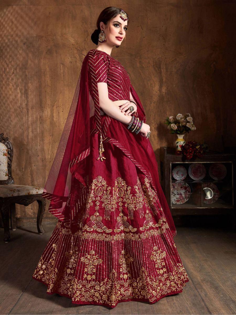 Adorable Red Embroidered Lehenga | Art Silk Bridal Outfit