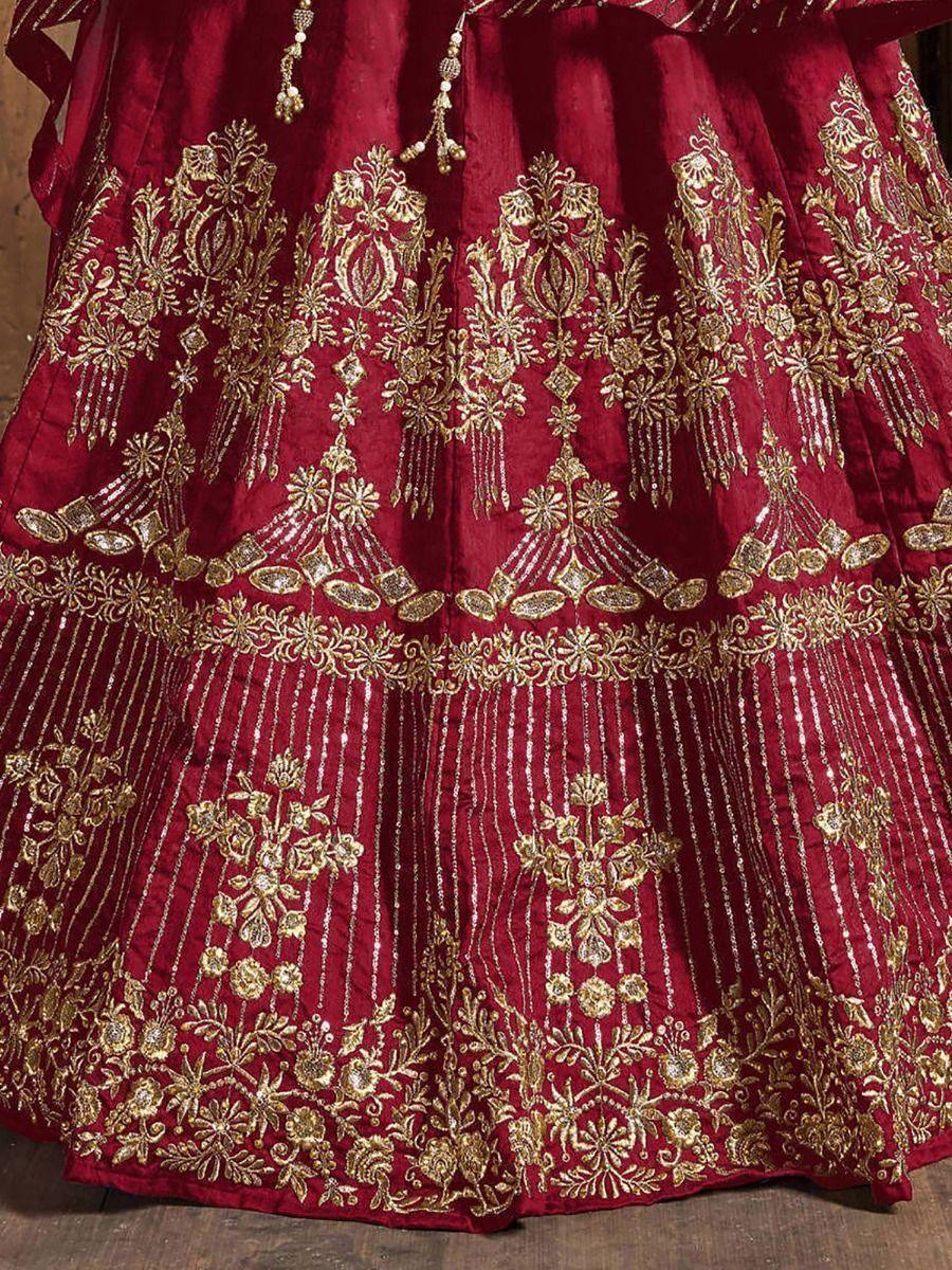 Adorable Red Embroidered Lehenga | Art Silk Bridal Outfit