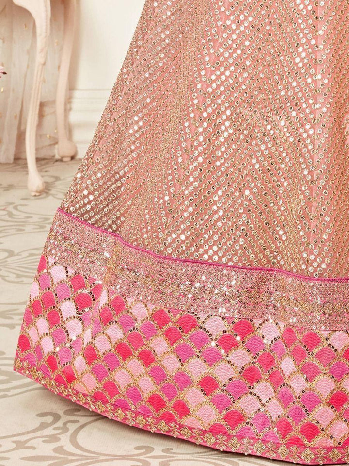 Luxurious Pink Soft Net Bridal Lehenga Choli | Embroidered & Semi-Stitched Fit