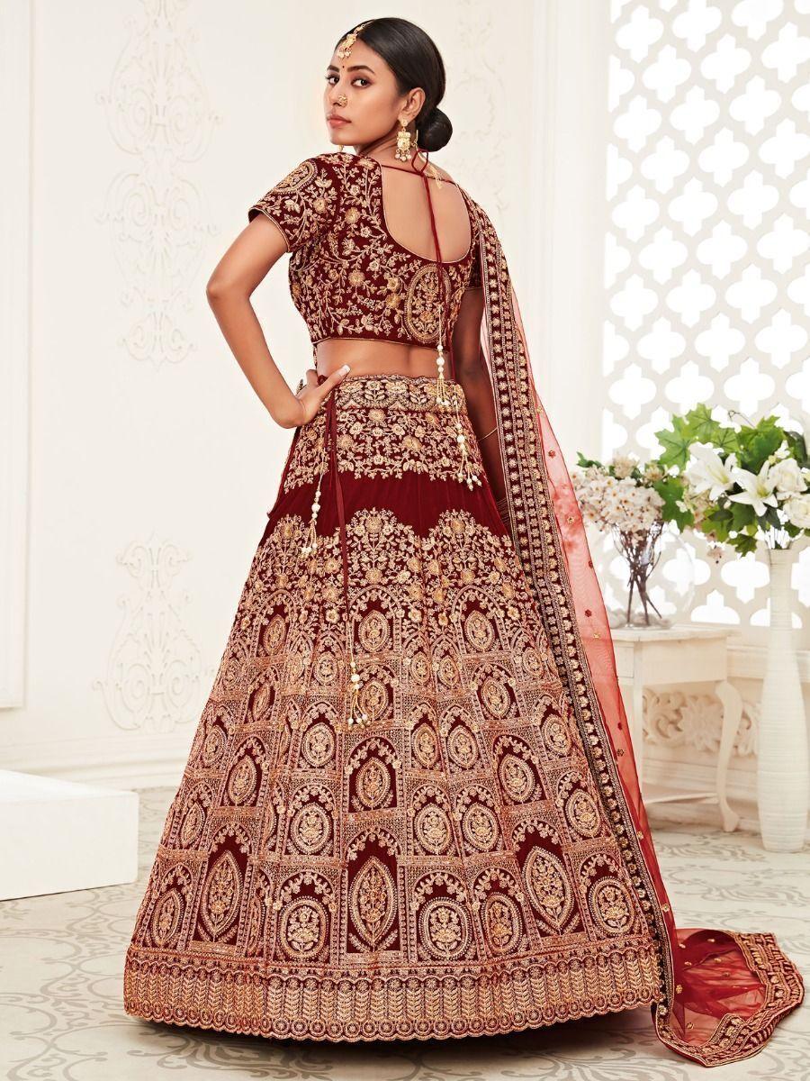 Captivating Red Velvet Bridal Lehenga | Custom Fit with Embroidered Borderwork