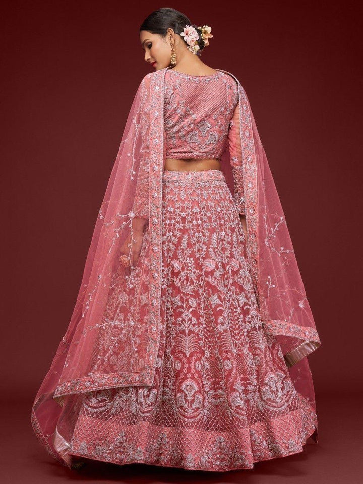 Charming Coral Lehenga | Soft Net with Zari & Glitter Dori Embroidery