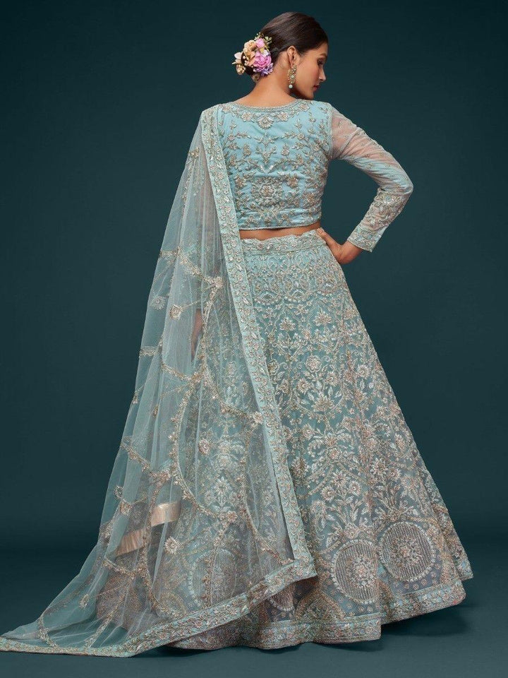 Adorable Sea Blue Lehenga | Soft Net with Zari & Glitter Dori Embroidery