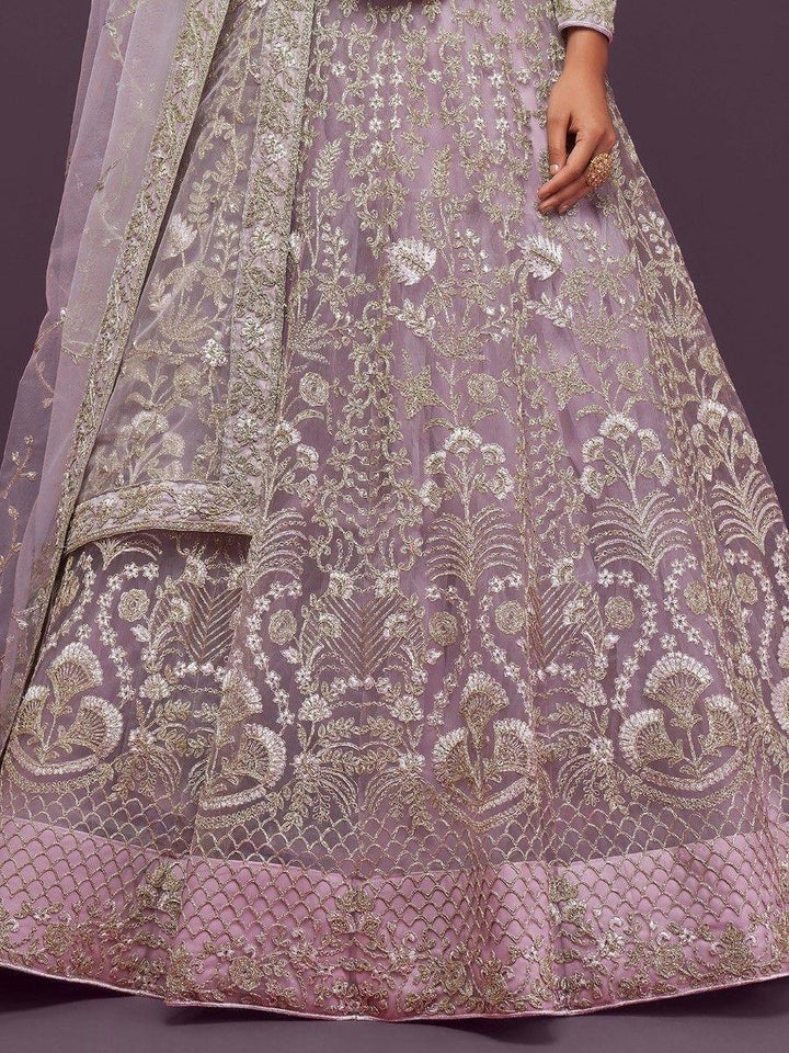 Lovely Lilac Lehenga Choli | Soft Net with Lace Work & Embroidery