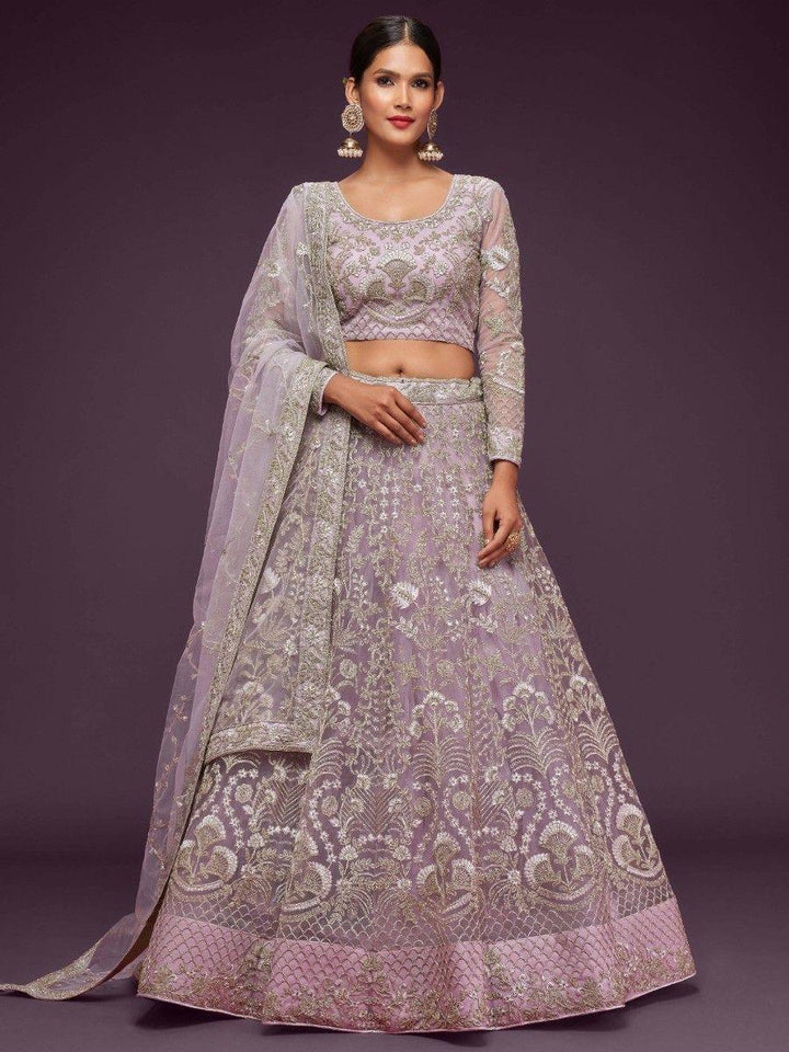 Lovely Lilac Lehenga Choli | Soft Net with Lace Work & Embroidery