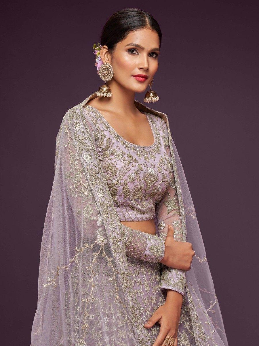 Lovely Lilac Lehenga Choli | Soft Net with Lace Work & Embroidery