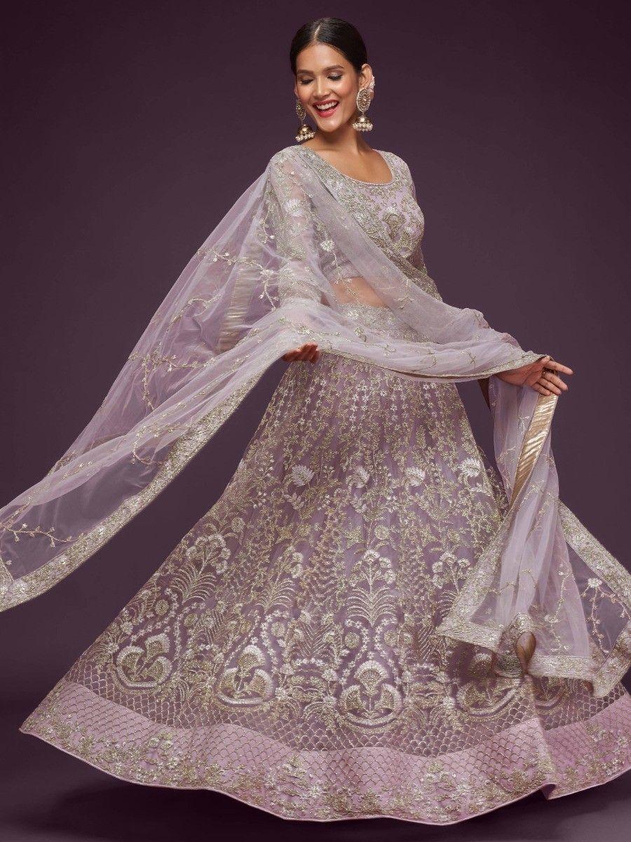 Lovely Lilac Lehenga Choli | Soft Net with Lace Work & Embroidery