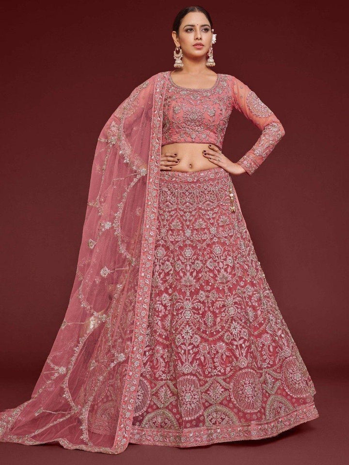 Traditional Rose Pink Lehenga | Semi-Stitched with Unstitched Choli Material