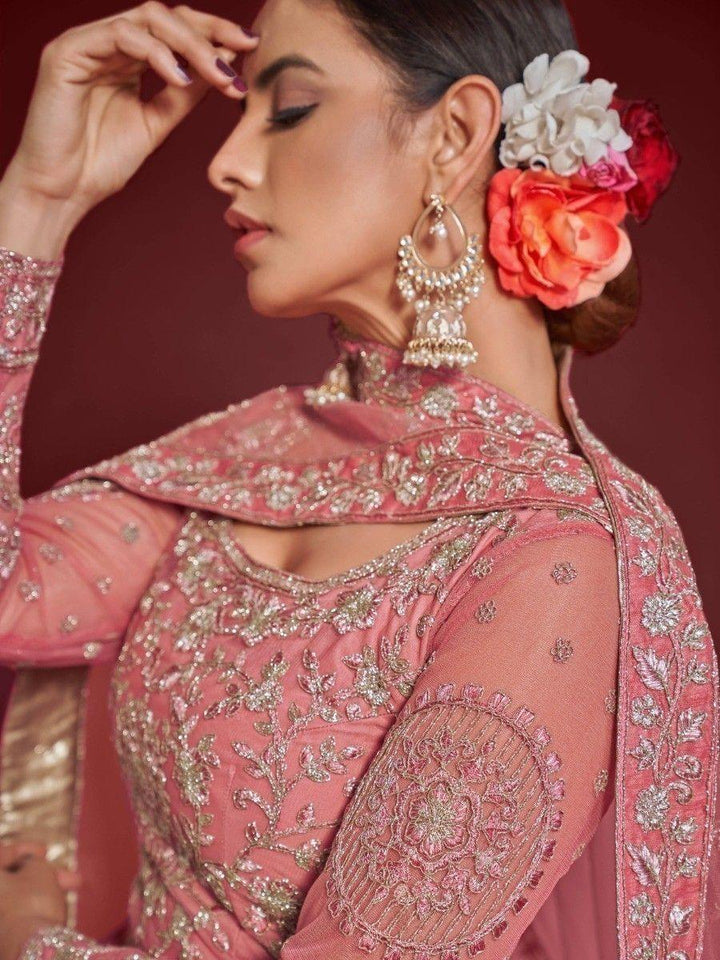 Traditional Rose Pink Lehenga | Semi-Stitched with Unstitched Choli Material