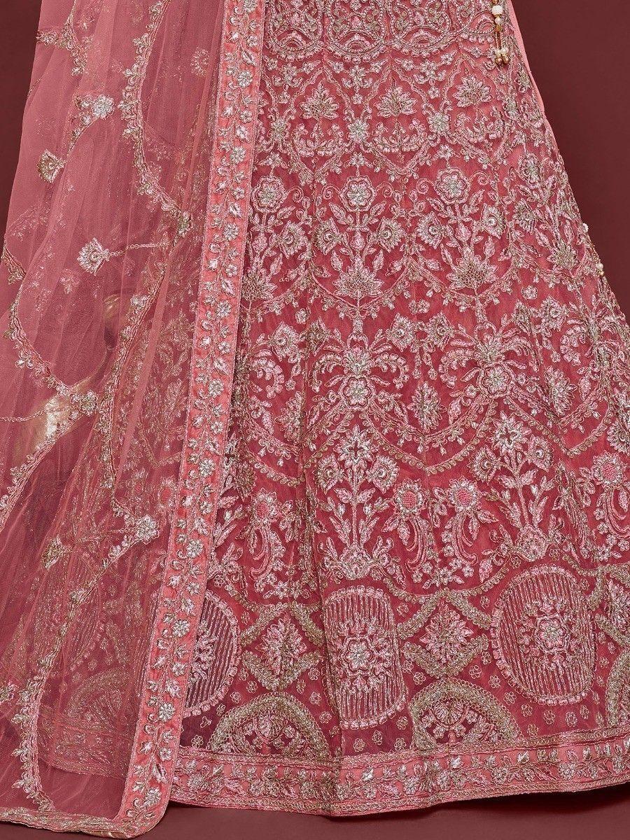 Traditional Rose Pink Lehenga | Semi-Stitched with Unstitched Choli Material