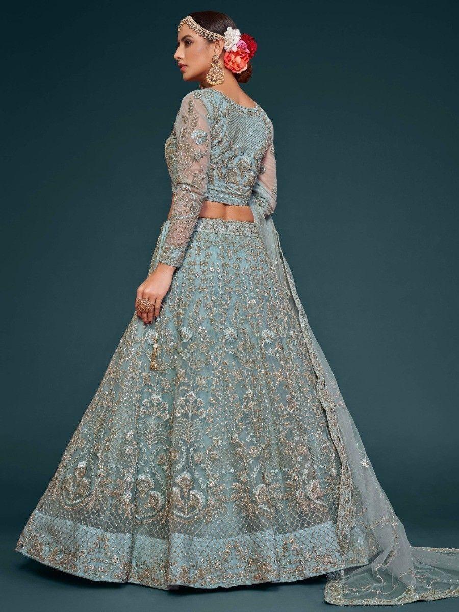 Stylish Aqua Blue Lehenga | Thread, Zari & Glitter Embroidery for Special Occasions