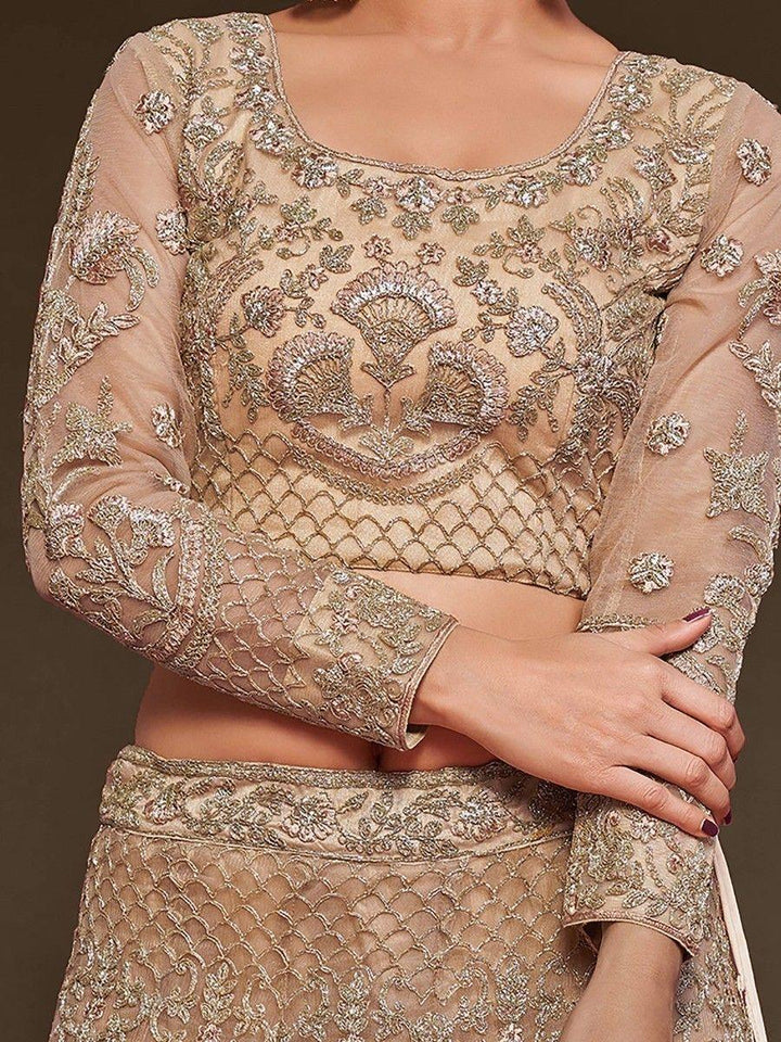 Royal Beige Wedding Lehenga | Semi-Stitched with Embroidered Dupatta