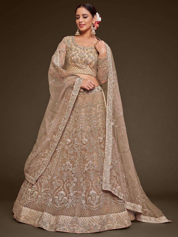 Royal Beige Wedding Lehenga | Semi-Stitched with Embroidered Dupatta