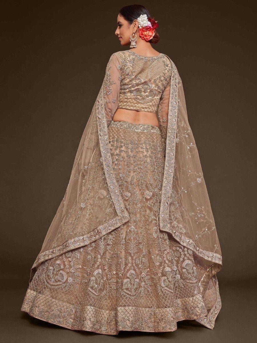 Royal Beige Wedding Lehenga | Semi-Stitched with Embroidered Dupatta