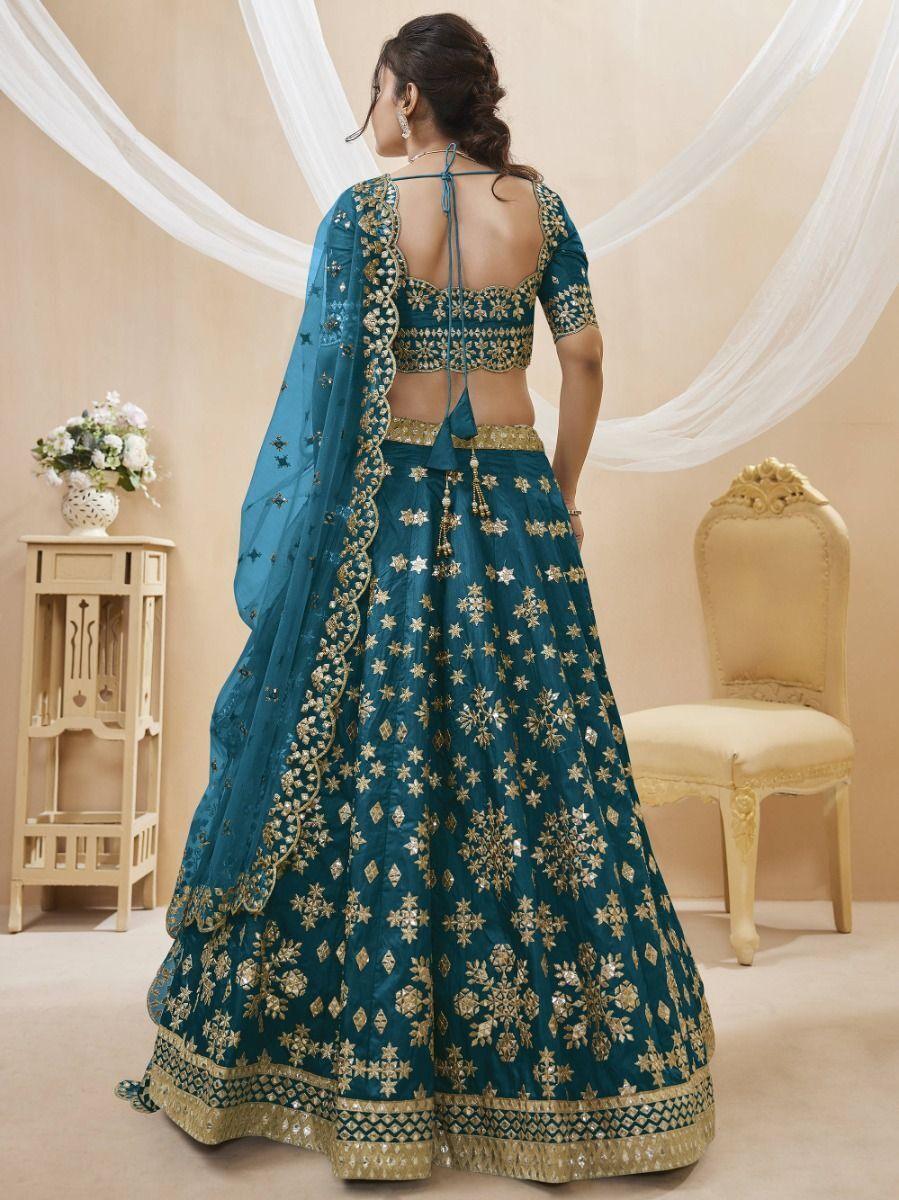 Exquisite Blue Wedding Lehenga | Zari & Paper Mirror Work Details