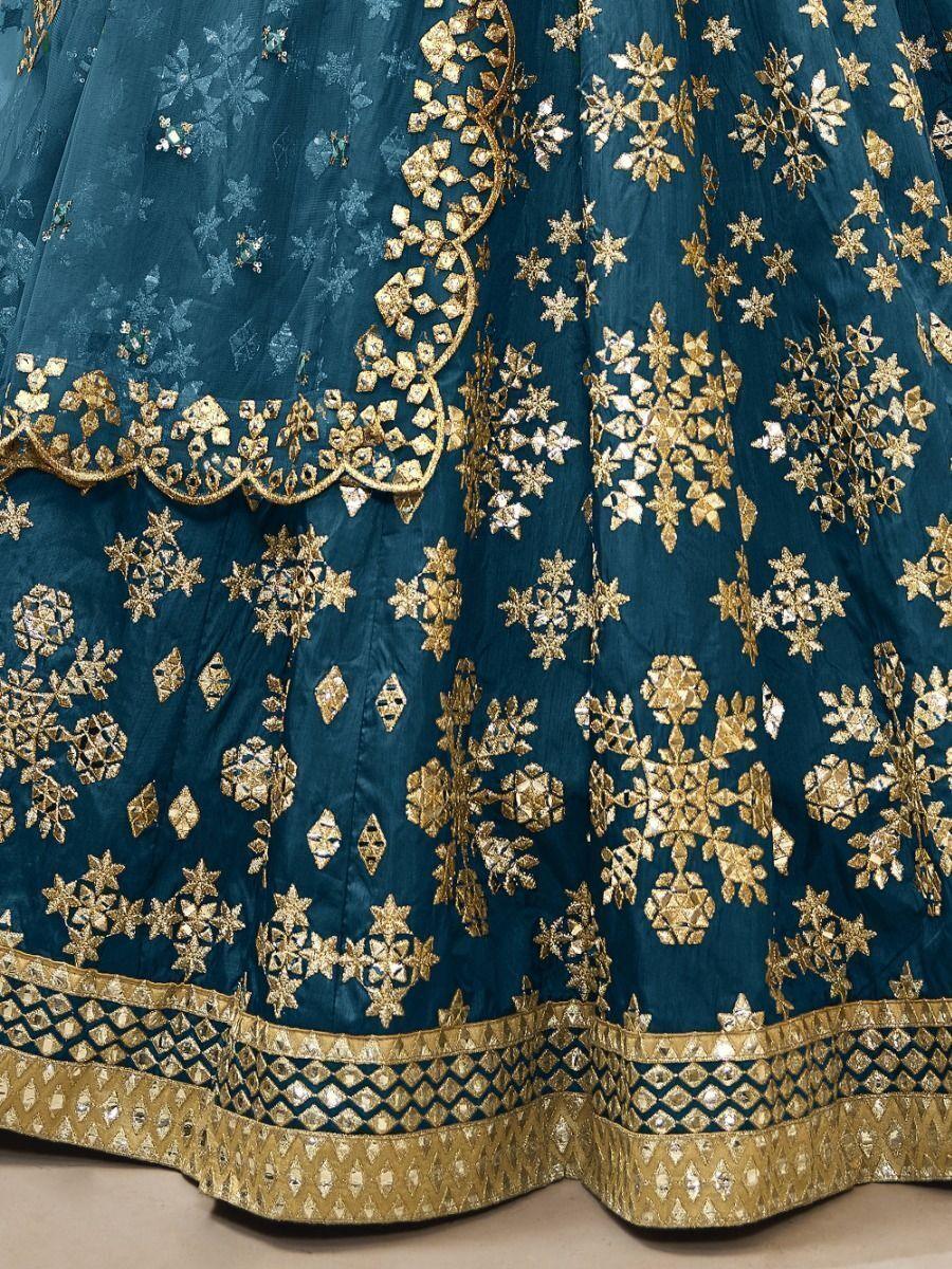 Exquisite Blue Wedding Lehenga | Zari & Paper Mirror Work Details