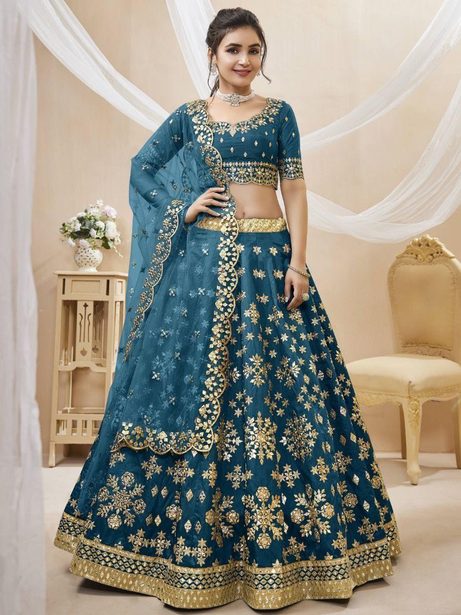 Exquisite Blue Wedding Lehenga | Zari & Paper Mirror Work Details