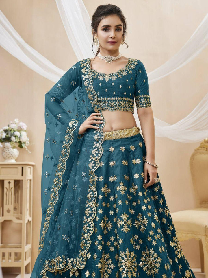 Exquisite Blue Wedding Lehenga | Zari & Paper Mirror Work Details