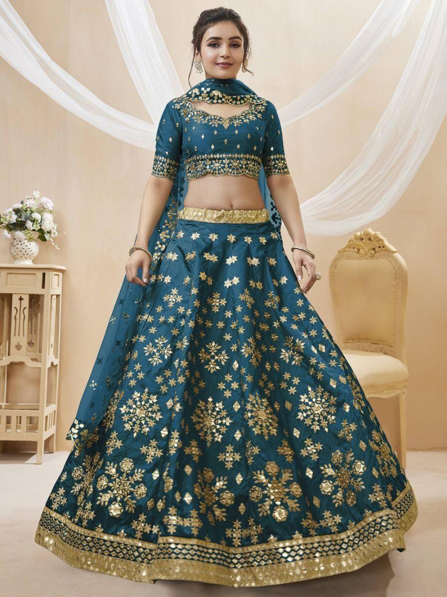 Exquisite Blue Wedding Lehenga | Zari & Paper Mirror Work Details