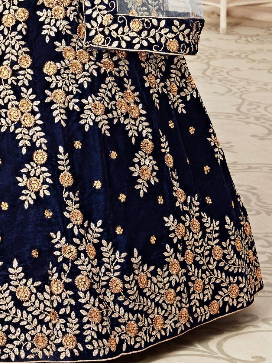 Premium Navy Blue Velvet Wedding Lehenga Choli | Sequin & Zari Detailing