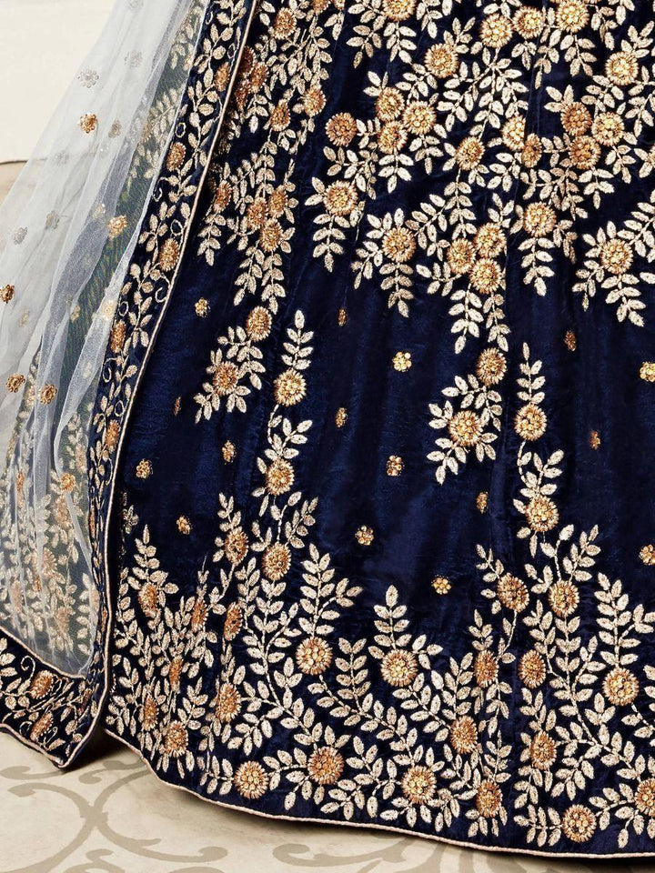 Premium Navy Blue Velvet Wedding Lehenga Choli | Sequin & Zari Detailing