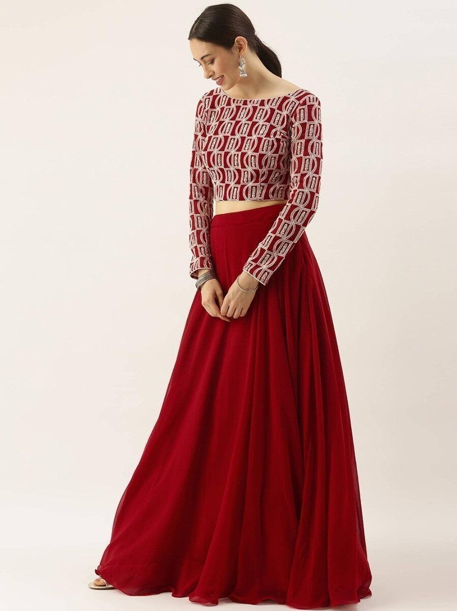 Timeless Red Georgette Lehenga Choli | Customizable with Sequin Work & Dupatta